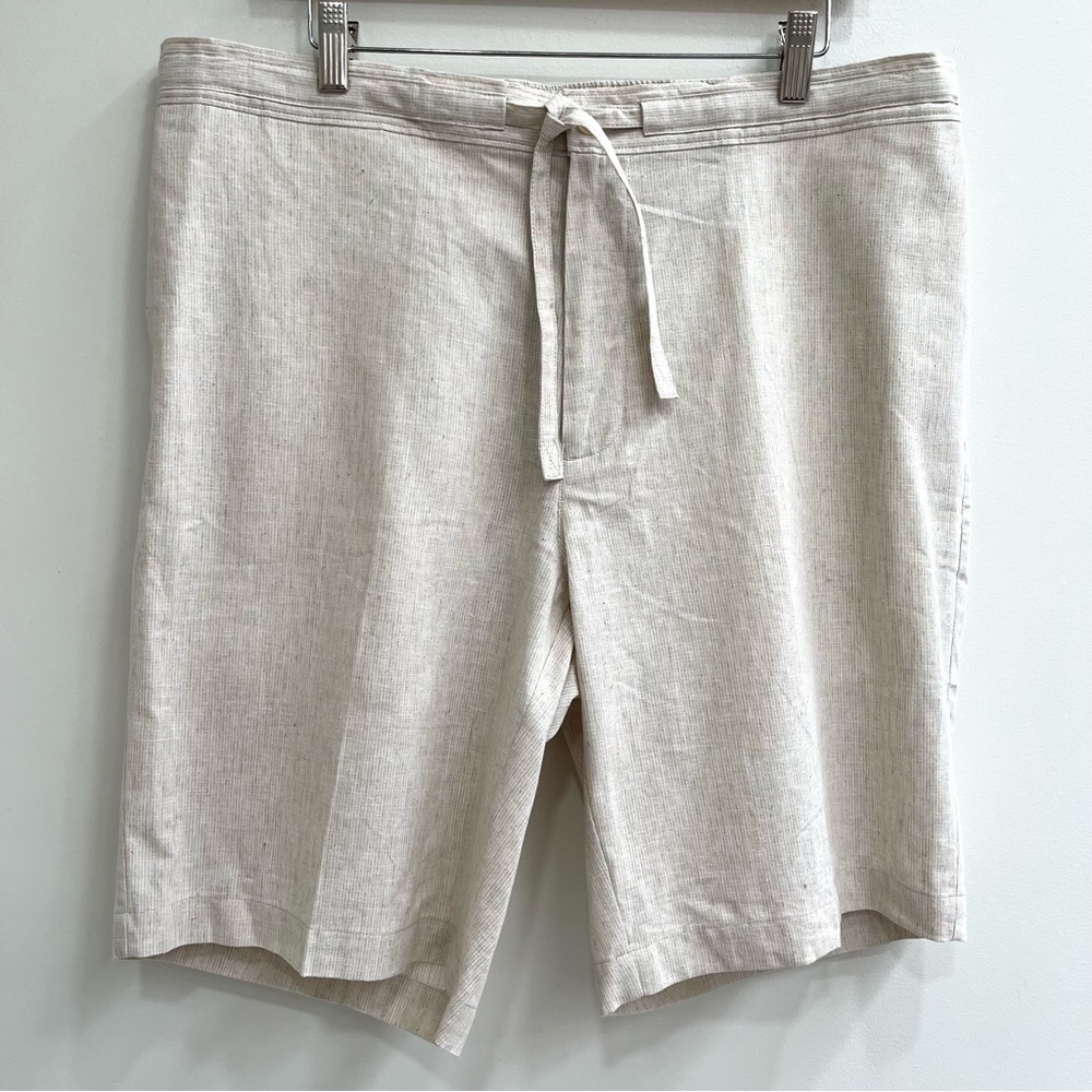Cubavera Men’s Linen Blend Shorts 10” Tan Stripe Drawstring Size Large